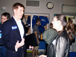 Greg talks to a voter